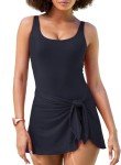 Aleumdr Women's Tummy Control Swimdress - Black X-Large