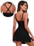 Aleumdr Women's Tummy Control Swimdress - Black X-Large
