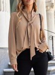 Astylish Women's Bow Tie Neck Long Sleeve Dressy Elegant Office Work Pullover Blouse Formal Shirt for Lady Casual Fashion 2024 Flowy Tunic Tops, Camel, Medium