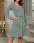 WNEEDU Women's Long Sleeve Sweater Dress - Army Green