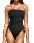 Strapless Tummy Control Black One Piece Swimsuit