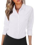 Zeagoo White Button Down Shirts for Women Long Sleeve V Neck Tops Collared Dress Shirts Casual Work Office Blouses