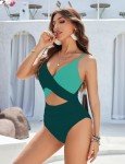 Stylish Color Block Deep V Neck Monokini