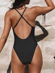 CUPSHE Women's Deep V One Piece Swimsuit, Black