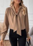Astylish Women's Bow Tie Neck Long Sleeve Dressy Elegant Office Work Pullover Blouse Formal Shirt for Lady Casual Fashion 2024 Flowy Tunic Tops, Camel, Medium