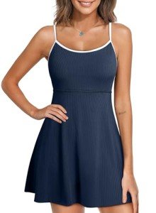 Athletic One-Piece Tummy Control Swim Dress - Navy