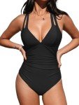 CUPSHE Deep V Neck Black One Piece Swimsuit