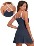 Athletic One-Piece Tummy Control Swim Dress - Navy