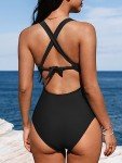 CUPSHE Deep V Neck Black One Piece Swimsuit
