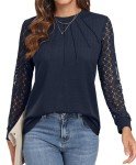 OLRIK Long Sleeve Shirt Women Waffle Knit Tops Dressy Business Casual Blouses Lace Long Sleeve Work Shirts Fall Clothes Navy Blue-L