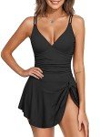 Slimming V Neck Swimdress for Women - Black