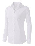 Zeagoo White Button Down Shirts for Women Long Sleeve V Neck Tops Collared Dress Shirts Casual Work Office Blouses