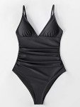 CUPSHE Women's Black V-Neck Tummy Control Swimsuit