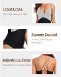 Santulu Women's V Neck Cross Striped One Piece Swimsuit