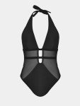 CUPSHE Women's Black Deep V Halter One-Piece Swimsuit
