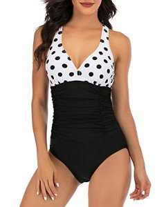 Polka Dot V Neck One Piece Swimsuit for Women