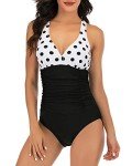 Polka Dot V Neck One Piece Swimsuit for Women