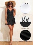 Slimming V Neck Swimdress for Women - Black