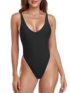Black High Cut Low Back Thong Swimsuit - Medium