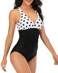 Polka Dot V Neck One Piece Swimsuit for Women