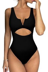 Meyeeka Women's Tummy Control V-Neck Monokini - Black