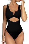 Meyeeka Women's Tummy Control V-Neck Monokini - Black