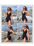 Slimming V Neck Swimdress for Women - Black