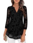 Zamowoty Blouses for Women Business Casual,Womens Tops Dressy Casual 3/4 Sleeve Tunic Tops for Women Loose Fit Dressy V Neck Flowy Ladies Fall Shirts Work Attire for Women Office Black Floral L