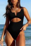 Meyeeka Women's Tummy Control V-Neck Monokini - Black