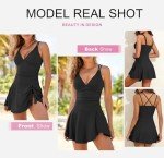 Slimming V Neck Swimdress for Women - Black