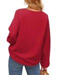 CHICZONE Womens Blouse Long Sleeve Shirts Ladies V Neck Fall Winter Solid Pullover Tops Balloon Sleeves Cute Work Trendy Loose Flowy Tops Red Large