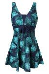 Floral Plus Size Swimdress with Boyshort - Dark Green