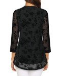 Zamowoty Blouses for Women Business Casual,Womens Tops Dressy Casual 3/4 Sleeve Tunic Tops for Women Loose Fit Dressy V Neck Flowy Ladies Fall Shirts Work Attire for Women Office Black Floral L