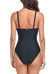 Relleciga Women's Black V-Neck Ruched Swimsuit