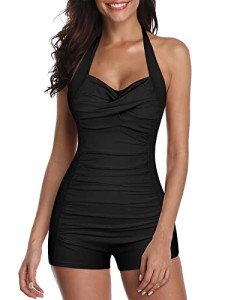 Vintage Retro Halter High Waist One Piece Swimsuit
