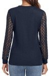 OLRIK Long Sleeve Shirt Women Waffle Knit Tops Dressy Business Casual Blouses Lace Long Sleeve Work Shirts Fall Clothes Navy Blue-L