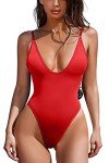 ESONLAR Women's V Neck Open Back Swimsuit, Red