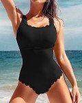 Charmo Women's Black Scalloped One-Piece Swimsuit