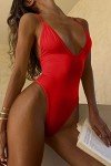 ESONLAR Women's V Neck Open Back Swimsuit, Red