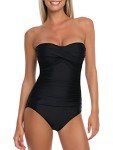 Women’s Black Ruched Halter Twist One-Piece Swimsuit