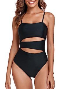 Relleciga Women's Black Cutout One-Piece Swimsuit