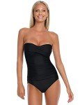 Women’s Black Ruched Halter Twist One-Piece Swimsuit
