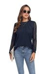 OLRIK Long Sleeve Shirt Women Waffle Knit Tops Dressy Business Casual Blouses Lace Long Sleeve Work Shirts Fall Clothes Navy Blue-L