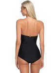 Women’s Black Ruched Halter Twist One-Piece Swimsuit