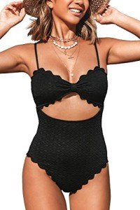 CUPSHE Scallop Trim Black One Piece Swimsuit