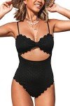 CUPSHE Scallop Trim Black One Piece Swimsuit