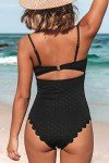 CUPSHE Scallop Trim Black One Piece Swimsuit
