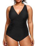 Plus Size Black V-Neck One Piece Swimsuit