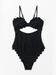 CUPSHE Scallop Trim Black One Piece Swimsuit