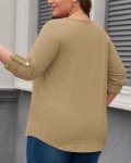 KARALIN Womens Plus Size Tops Tunic 3/4 Sleeve Square Neck Shirts Casual Soft Blouse 2XL Khaki